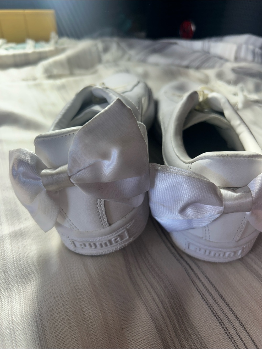 Puma Kids White Satin Bow Sneakers